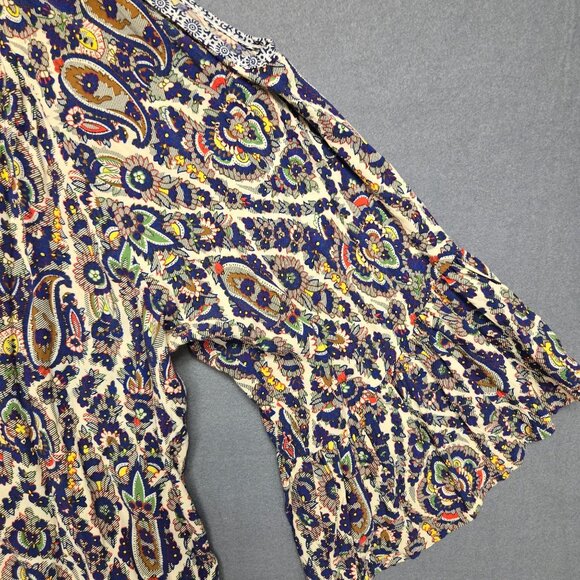 Umgee + Cold Shoulder Flowy Bell Sleeve Paisley Print Boho Blouse 2XL - Picture 5 of 9